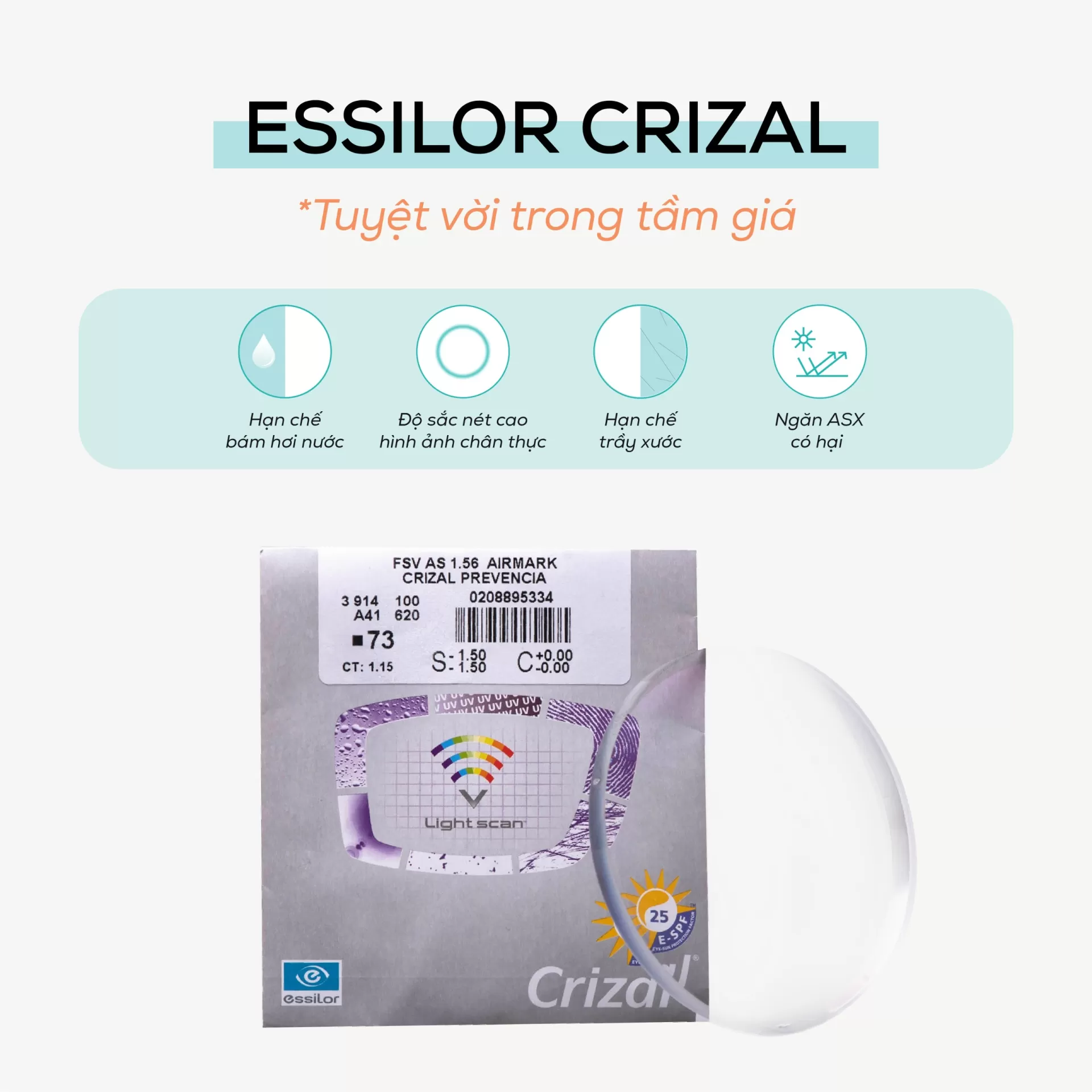Tròng kính Essilor Erizal Chiết suất 1.56