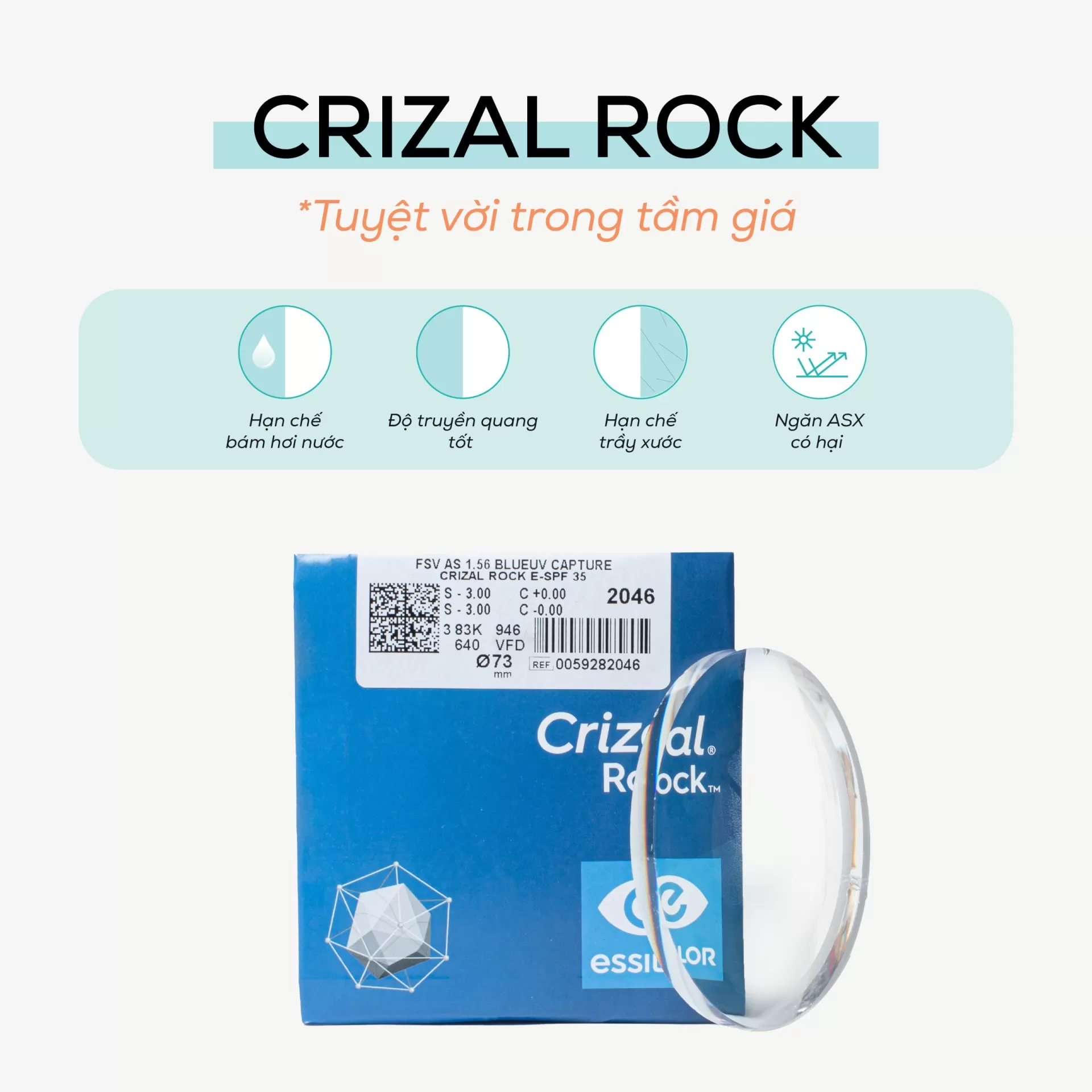 Tròng kính Crizal Rock Chiết suất 1.56